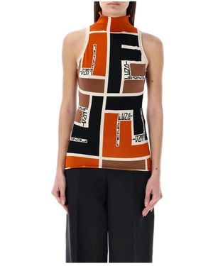 Fendi Patterned Top With A Stand-up Collar, - Multicolour