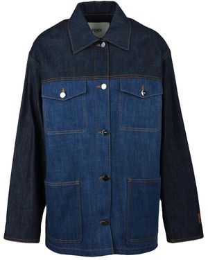 Fendi Jassen ,Blauw ,Denim Rigid Denim Jacket