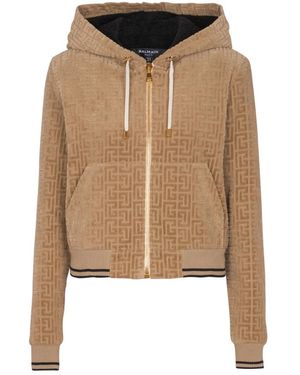 Balmain Geweven Capuchonjack Met Pb Labyrinth-Monogram - Naturel