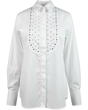 Caliban Overhemden ,Wit ,Katoen Studded Bib Shirt
