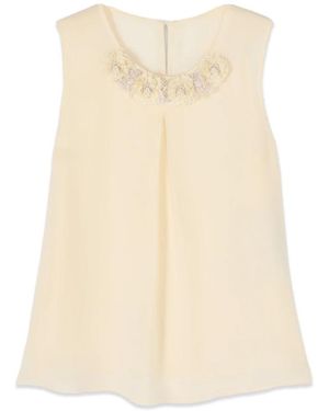Oltre Tops ,Wit ,Leer Zijden/Viscose Top Met Versieringen - Naturel