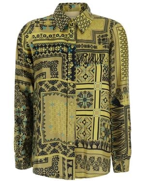 Momoní Overhemden ,Geel ,Gedrukte Zijden Blouse - Groen