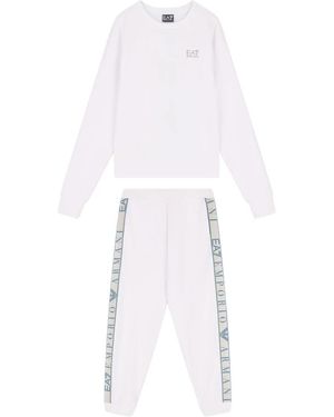 EA7 Fitness ,Wit ,Katoen Zachte Jersey Jumpsuit Met Capuchon
