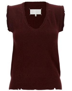 Maison Margiela V-Neck Knitwear - Red