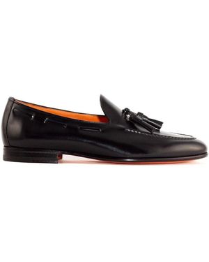 Santoni Schwarzer Lederslipper Mit Quasten