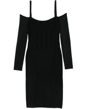 Mugler Elegante Midi Jurk Met Off-Shoulder Stijl - Zwart