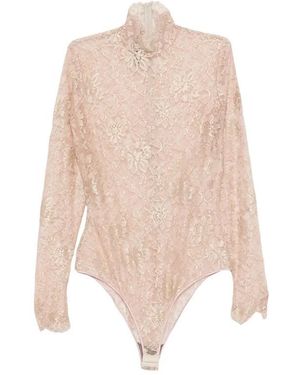 Valentino Tops ,Roze ,Katoen Semi-Transparante Kanten Body - Naturel