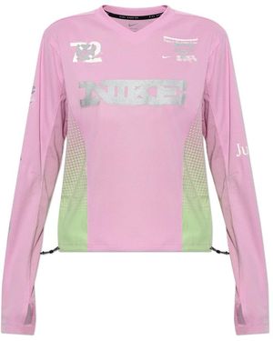 Nike Fitness ,Roze ,Polyester Swift Hardloopshirt Met Lange Mouwen