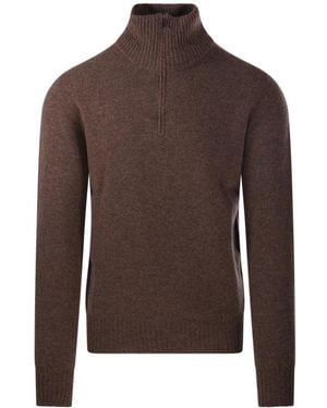 Altea Strickpullover Mit Stehkragen Und Viertelreißverschluss - Braun