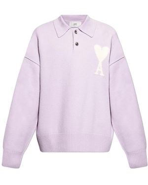 Ami Paris V-Neck Knitwear - Purple