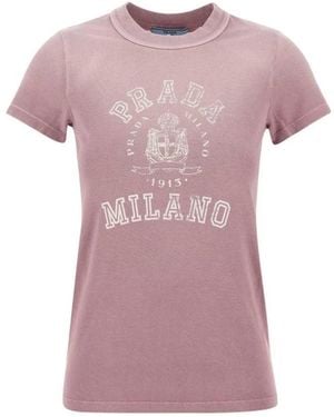 Prada Tops ,Roze ,Katoen Roze Logo T-Shirt Voor Vrouwen