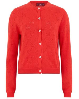 Gucci Baumwoll-Cardigan Mit Monogramm Und Perforationen - Rot