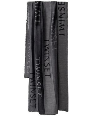 Twinset Jacquard-Stola Mit Logo - Grau