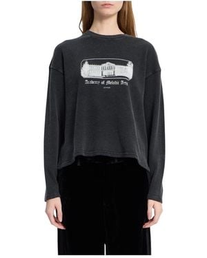 Ann Demeulemeester Tops ,Zwart ,Nkita Relaxed Fit Boxy T-Shirt Met Lange Mouwen En "Aca"