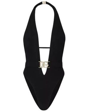 Dolce & Gabbana Schwarzer Einteiliger Badeanzug Mit Logo-Gürtel