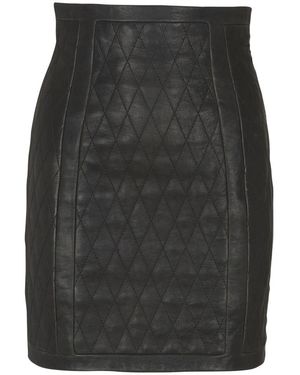 Balmain Rokken ,Zwart ,Leer Gewatteerde Rok Van Lamsleer Met Diamantmotief - Grijs