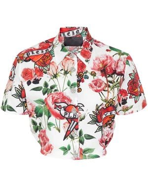 Philipp Plein Cropped Shirt With Tie Detail Love - Rood