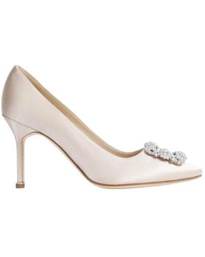 Manolo Blahnik Schoenen ,Leer Hangisi 90 Satin Jewel Buckle Pomp - Metallic