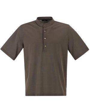 Herno Tops ,Bruin ,Katoen Jersey Crepe Poloshirt - Grijs