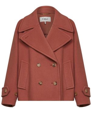 Chloé Jassen ,Bruin ,Katoen Dubbele-Breasted Jas - Rood