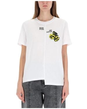 Baum und Pferdgarten Tops ,Wit ,Katoen Asymmetrisch Grafisch T-Shirt