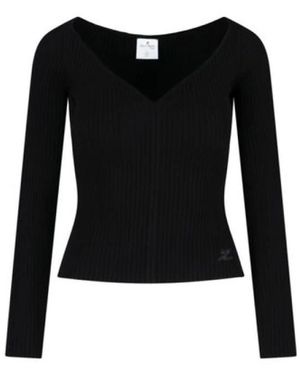 Courreges Truien & Vesten ,Zwart ,V-Neck Truien