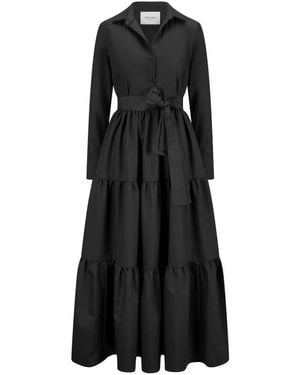 Nicowa Elegantes Hemdblusenkleid Mit Kristallknöpfen - Schwarz