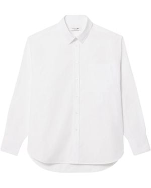 Lacoste Wit Gestreept Overhemd Met Lange Mouwen