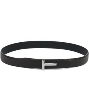 Tom Ford Soft Grain Leather Reversible T Belt 30 Mm - Schwarz