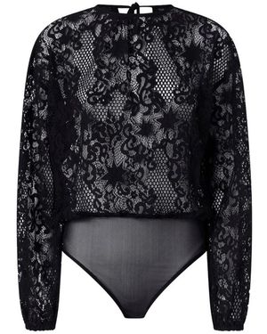 Pinko Floral Lace Bodysuit Met Lange Mouwen - Zwart