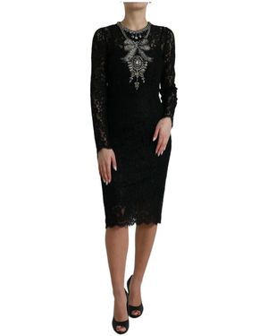 Dolce & Gabbana Nylon Lace Embellished Sheath Dress - Black