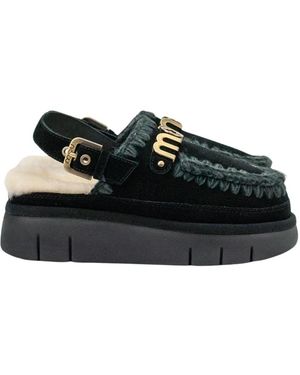 Mou Schoenen ,Zwart ,Wol Bounce Clog Back Strap Letter Logo