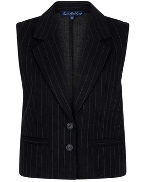 Red Button Pinstripe Ärmelloses Gilet V-Ausschnitt Chic - Schwarz