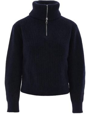 Max Mara Gerippter Rollkragenpullover Mit Halbem Reißverschluss - Blau