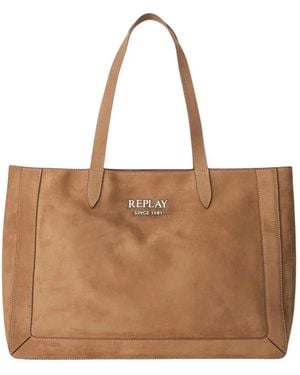 Replay Tassen ,Polyester Synthetische Tote Bag Met Velours-Effect - Bruin