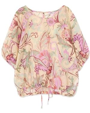 Oltre Gemusterte Lyocell-Mischungsbluse - Pink