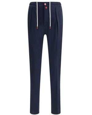 Kiton Monogramm-Patch Baumwollhose - Blau