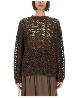 Brunello Cucinelli Truien & Vesten ,Bruin ,Pailletten Trui Met Pailletten