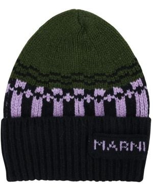 Marni Accessoires ,Groen ,Wol Jacquard Muts