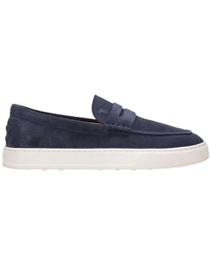 Tod's Blaue wildlederloafer mit ikonischem monogramm,bequeme slip-on schuhe,wildleder loafers