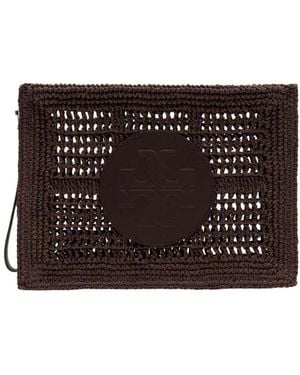 Tory Burch Tassen ,Bruin ,Leer Ella Raffia Clutch - Zwart