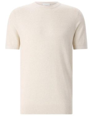 Profuomo Tops ,Bruin ,Katoen Cotton-Linen Knit T-Shirt - Naturel