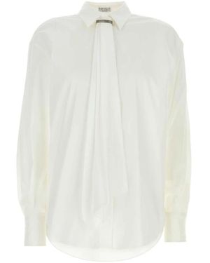 Brunello Cucinelli Shirt Popeline Di Cotone Stretch - Wit