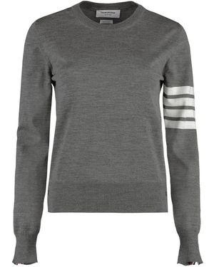 Thom Browne Maglione a righe in lana con polsini con bottoni - Grigio