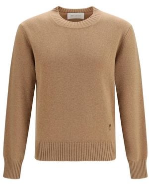 Ami Paris Truien & Vesten ,Bruin ,Wol Crewneck Cashmere Sweater