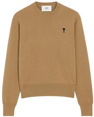 Ami Paris Round-Neck Knitwear - Natural
