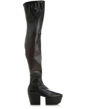 Prada Calfskin Overknee Laarzen - Zwart