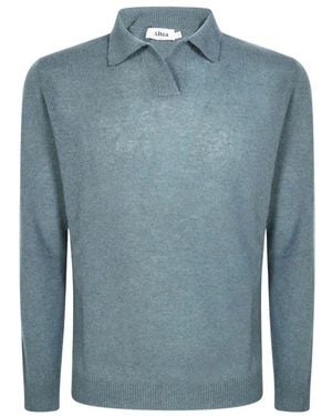 Altea Tops ,Groen ,Wol Polo Met Lange Mouwen Van Kasjmier En Merinowol - Blauw