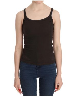 Pink Memories Tops ,Bruin ,Katoen Elegante Donkerbruine Spaghetti Band Blouse - Zwart