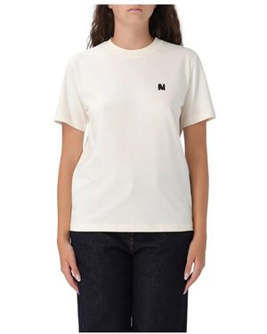 MSGM Kurzarm-Logo-T-Shirt Elfenbein - Weiß